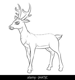 Hand gezeichnete Skizze von Deer Cartoon isoliert, schwarz / weiß-Cartoon-Vektor-Illustration für Coloring Book - Linie gezeichnet Vecto Stock Vektor