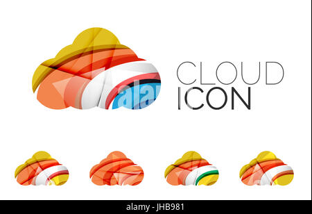 Reihe von abstrakten Cloud computing, Icons, Logos Geschäftskonzepte, klaren, modernen geometrischen Design. Erstellt mit transparenten abstrakte Wellenlinien Stockfoto
