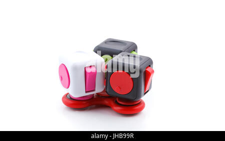 Anti-Stress und Entspannung zappelt erschöpft Cube und Spinner für Menschen Stockfoto
