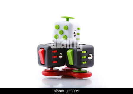 Anti-Stress und Entspannung zappelt erschöpft Cube und Spinner für Menschen Stockfoto