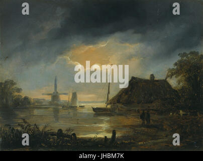 Ernst von Sachsen-Coburg Und Gotha - Landschaft Im Mondschein Stockfoto