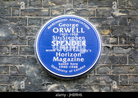 Blaue Plakette, George Orwell, Sir Stephen Spender, Horizont Magazin, Lansdowne Terrasse, London, UK Stockfoto