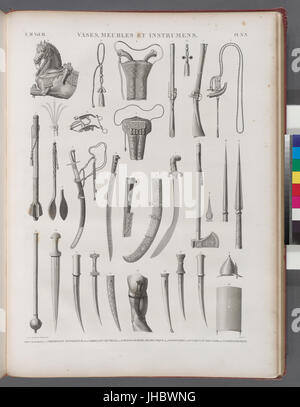 Vasen, Meubles et Instrumenten. Armes de Mamlouk. 1-5. Tromblon, Pistolets etc. 6-10. Sabres et Coutelas; 11-18. Massen Strassenbelag, Hache, Pique; 19-26. Poignards; 27.28. Casque et bouclier; 29-33. (NYPL b14212718-1268872) Stockfoto