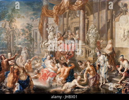 Johann Georg Platzer - Brunnen-Szene vor einem Palast- Stockfoto