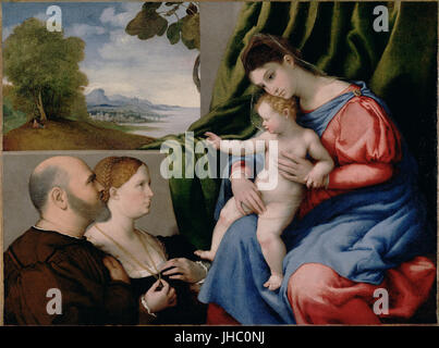 Lorenzo Lotto (Italienisch (Venedig) - Madonna mit Kind und zwei Spender- Stockfoto