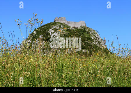 Montségur, 1059 m Ü.m Stockfoto