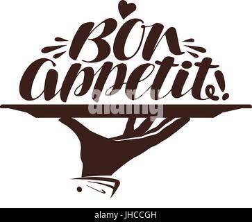 Bon Appetit-Logo. Bezeichnung für Design-Menü Restaurant oder Café. Handgeschriebene Schrift, Kalligraphie-Vektor-illustration Stock Vektor