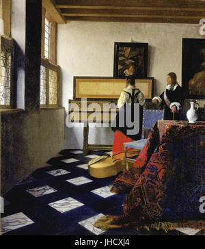 Johannes Vermeer - Dame an den Virginal mit einem Gentleman, "Musikstunde"- Stockfoto
