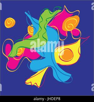 Vektor-abstrakte Design mit geschwungenen Formen und Scroll Linien. Orange, gelb, grün, rosa, Magenta, Türkis, Aqua, auf blauem Grund. Stock Vektor