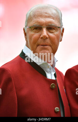 Franz Beckenbauer, Portrait, Deutsche Fußballmeisterschaft, Allianz Arena, München, Bayern, Deutschland Stockfoto