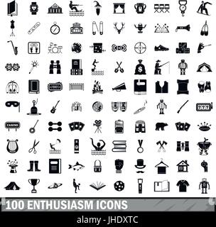 100 Begeisterung Icons Set, einfachen Stil Stock Vektor