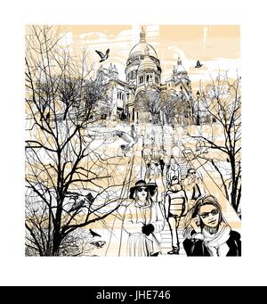 Basilika Sacre Coeur in Montmartre in Paris, Frankreich - Vektor-illustration Stock Vektor