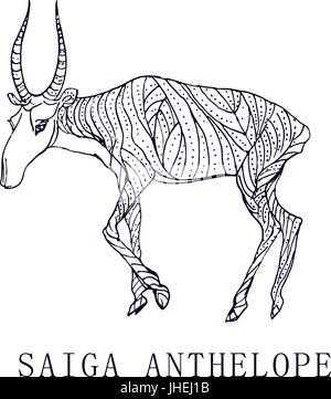 Saiga-Antilope. Seltenes Tier, Erhaltungszustand. Stock Vektor