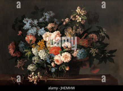 Jean-Baptiste Monnoyer - Stillleben mit Korb mit Blumen- Stockfoto
