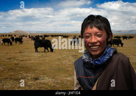 Drogpas Nomaden in der Nähe von Nam Tso See (4700 m, einer der größten Seen der Welt) liegt an der nördlichen Spitze von Tibet. Stockfoto