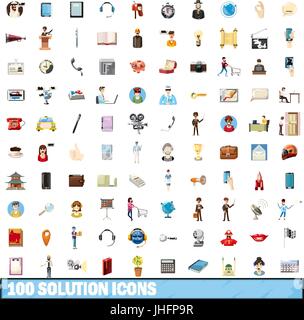 100 Lösung Icons set, cartoon-Stil Stock Vektor