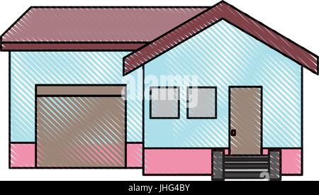Haus mit Garage-Treppen-Tür-Architektur Stock-Vektorgrafik - Alamy