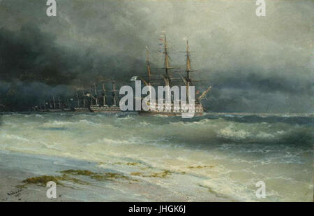 Ivan Konstantinovic Ajvazovskij 1817-1900 - Prehlidka Ruske Valecne floty Stockfoto