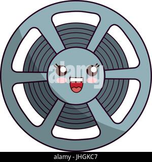 Kawaii Kino Film Reel Symbol auf weißem Hintergrund-Vektor-illustration Stock Vektor