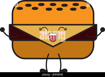 Kawaii-Hamburger-Symbol auf weißem Hintergrund-Vektor-illustration Stock Vektor