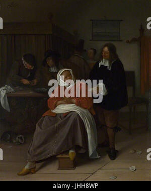 Jan Steen - ein Interieur mit einem Mann eine Frau NG2559 eine Auster anzubieten Stockfoto