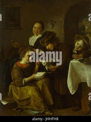 Jan Steen - Kinder, die eine Katze lehren, zu lesen Stockfoto