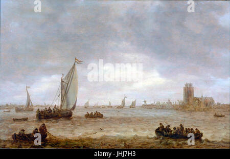 Jan van Goyens *Mouth of the Maas* ist ein Landschaftsgemälde, das die ruhige und doch dramatische Natur des niederländischen Flusslandes einfängt. Das Werk unterstreicht van Goyens Meisterschaft in der Darstellung atmosphärischer Effekte und Licht. Stockfoto