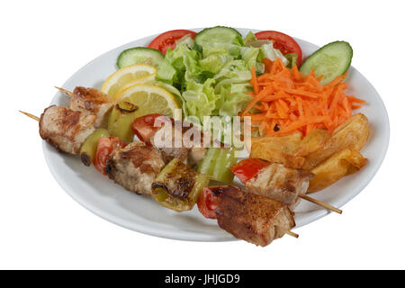 Fisch-Kebab, aufgespießt Fisch mit Gemüse Stockfoto