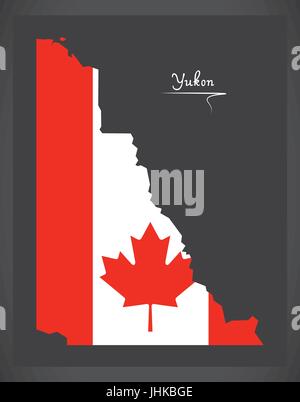 Yukon Kanada Karte mit Abbildung der kanadischen Nationalflagge Stock Vektor