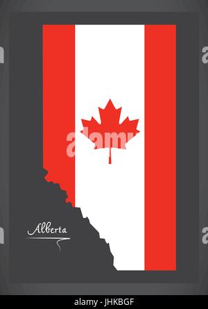 Alberta Kanada Karte mit Abbildung der kanadischen Nationalflagge Stock Vektor