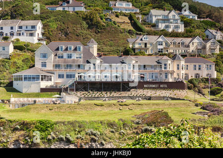 17. Juni 2017: Woolacombe, North Devon, England, UK - die Watersmeet Hotel oberhalb von Combesgate Strand, Woolacombe. Stockfoto