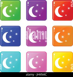 Mond und Sterne Symbole 9 Satz Stock Vektor