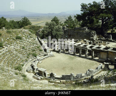 Turkei. Priene. Antike griechische Stadt. Theater. Hellenismus und umgebaut in römischer Zeit. Anatolien. Stockfoto