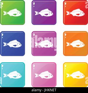 Fisch-Symbole 9 Satz Stock Vektor