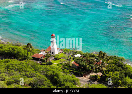 Honolulu, Hawaii. Diamond Head Leuchtturm Blick von oben. Stockfoto