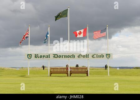 Ersten Abschlag bei Royal Dornoch Golf Club, Dornoch, Sutherland, Schottland, UK Stockfoto