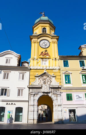 GRADSKI Toranj, Stadtturm, in Fußgängerzone Korzo, Rijeka, Kvarner Bucht, Kroatien Stockfoto