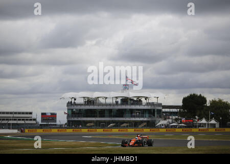 Towcester, UK. 14. Juli 2017. FERNANDO ALONSO aus Spanien und McLaren-Honda fährt, während im ersten freien Training des 2017 Formel 1 British Grand Prix in Towcester, Vereinigtes Königreich. Bildnachweis: James Gasperotti/ZUMA Draht/Alamy Live-Nachrichten Stockfoto