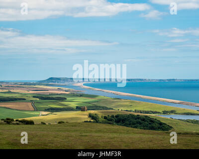 Abbotsbury Hügel, Dorset, UK. 14. Juli 2017. Sonniges Wetter über West Dorset Blick in Richtung Weymouth und Portland von Abbotsbury Hügel. Bildnachweis: DTNews/Alamy Live Stockfoto