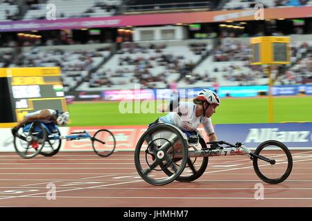 Hannah Cockroft (GBR) gewinnt, Damen 100m final T34. Para Leichtathletik-Weltmeisterschaften. London-Olympia-Stadion. Queen Elizabeth Olympic Park. Stratford. London. VEREINIGTES KÖNIGREICH. 14.07.2017. Bildnachweis: Sport In Bilder/Alamy Live-Nachrichten Stockfoto