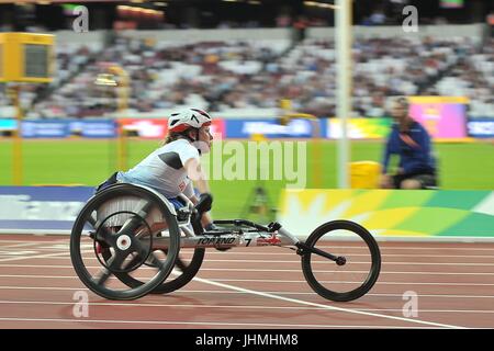 Hannah Cockroft (GBR) gewinnt, Damen 100m final T34. Para Leichtathletik-Weltmeisterschaften. London-Olympia-Stadion. Queen Elizabeth Olympic Park. Stratford. London. VEREINIGTES KÖNIGREICH. 14.07.2017. Bildnachweis: Sport In Bilder/Alamy Live-Nachrichten Stockfoto