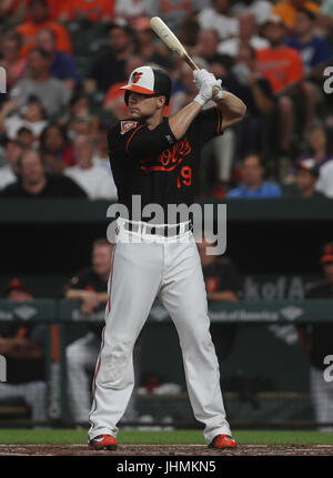 Baltimore Orioles 1 b Chris Davis (19) at bat in einem Spiel gegen die Chicago Cubs im Oriole Park at Camden Yards in Baltimore, MD am 14. Juli 2017. Foto / Mike Buscher/Cal Sport Medien Stockfoto