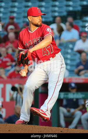 14. Juli 2017: Los Angeles Angels ab Krug Ricky Nolasco (47) macht den Start für die Engel im Spiel zwischen den Tampa Bay Rays und Los Angeles Angels of Anaheim, Angel Stadium in Anaheim, CA, Fotograf: Peter Joneleit Stockfoto