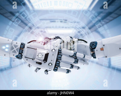 3D Rendering Roboterhand oder Cyborg Hand schütteln Stockfoto