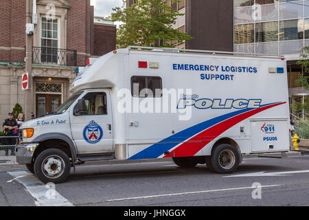 Ein Polizeiauto für die Notfalllogistik parkt auf der Straße in Toronto. Stockfoto