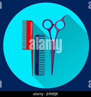 Kamm und Schere Symbol flach. Moderner Stil. Vektor-Illustration. Barbers Ausrüstung. Stock Vektor
