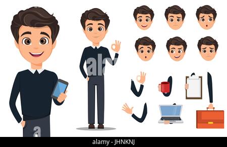 Business Mann Cartoon Charakter-Erstellung festgelegt. Junge hübsche lächelnd Geschäftsmann in lässig elegant. Bauen Sie Ihr persönliche Design - Lager Vektor Stock Vektor
