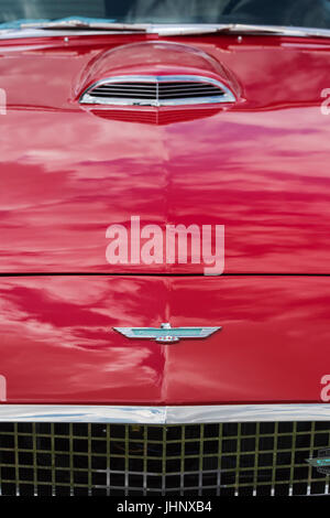 1957 Ford Thunderbird geflügelte Abzeichen auf der Motorhaube. Klassische amerikanische T-bird Stockfoto