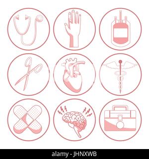 weißen Hintergrund mit roten Farbe Abschnitte der Silhouette Elemente Gesundheit Stock Vektor