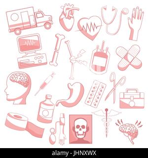 weißen Hintergrund mit roten Farbe Abschnitte der Silhouette Elemente Gesundheit Stock Vektor